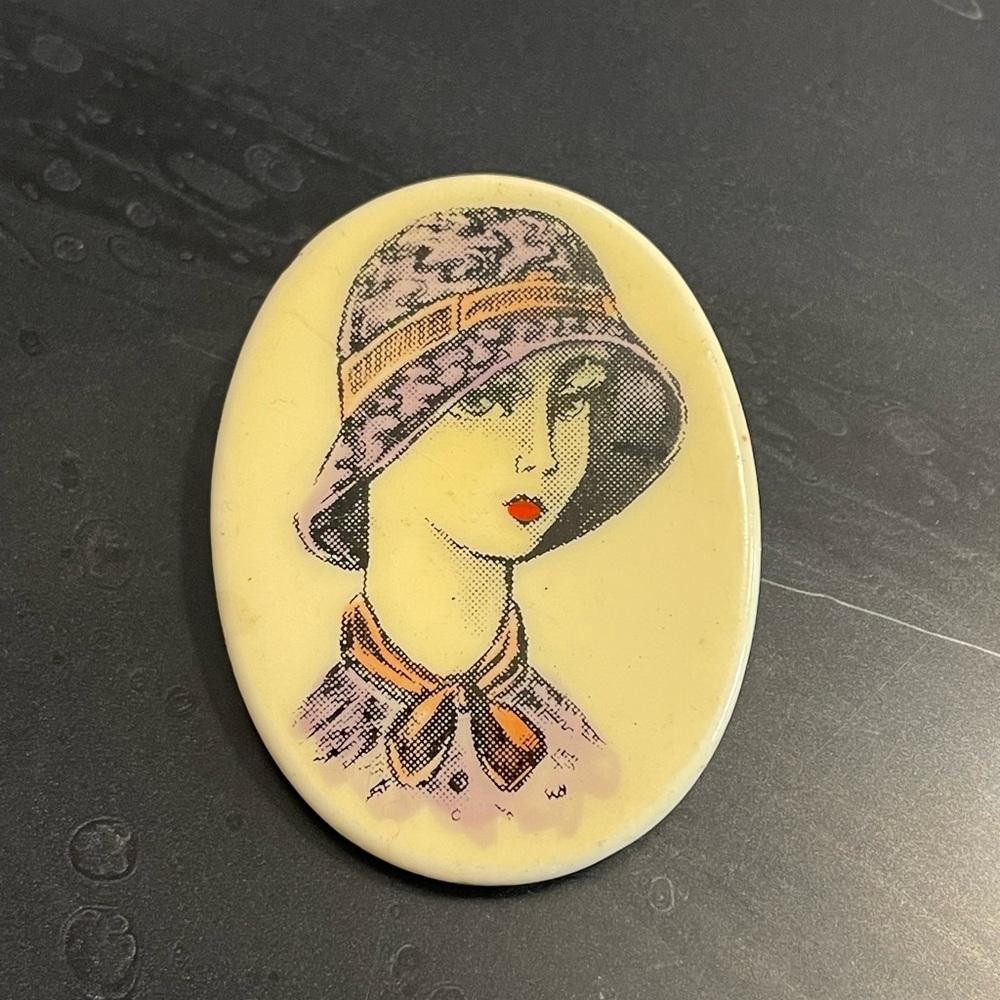 West Germany vintage Brooch with Lady Illustration